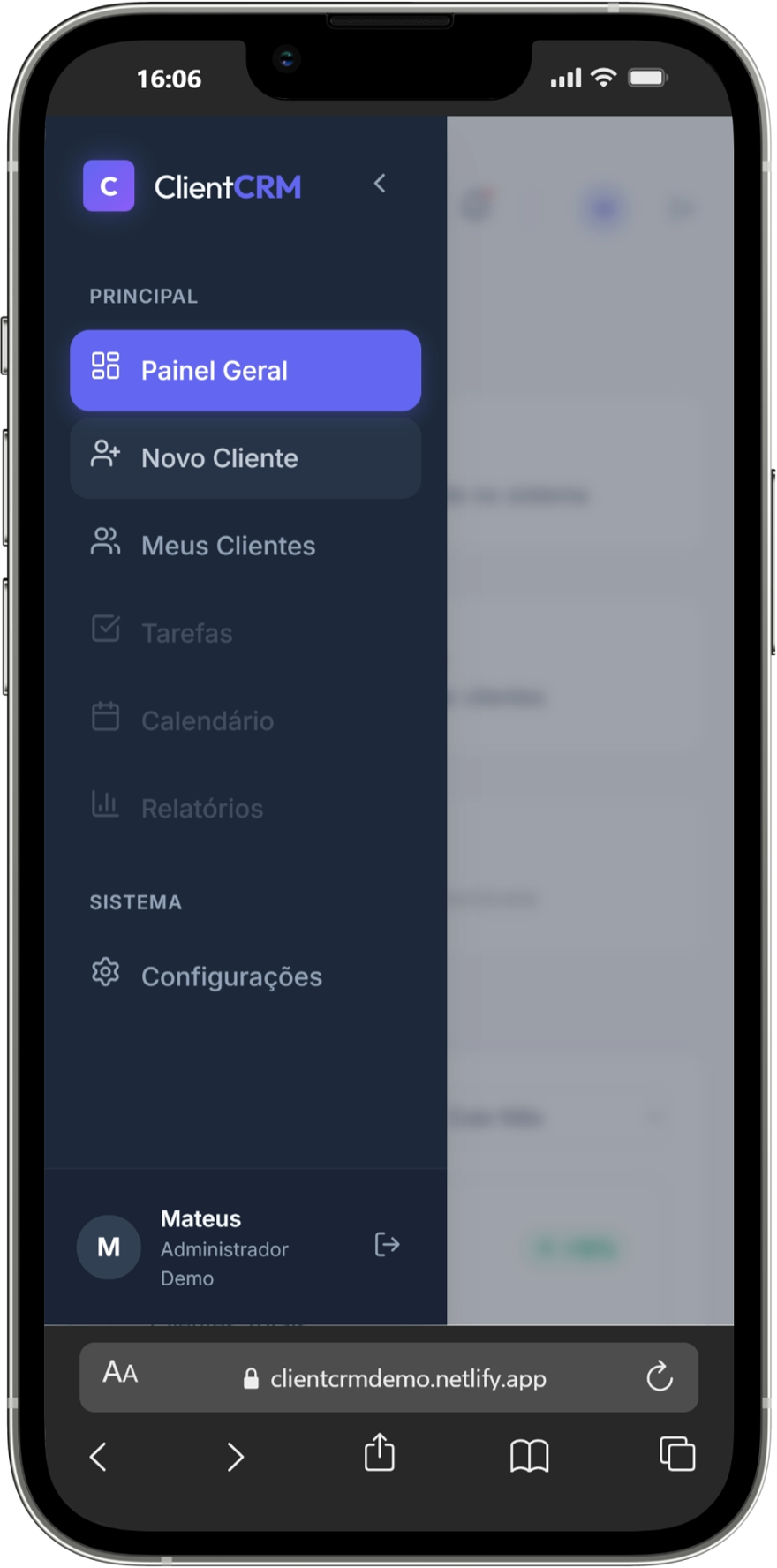 CRM Gestão de clientes - iPhone View