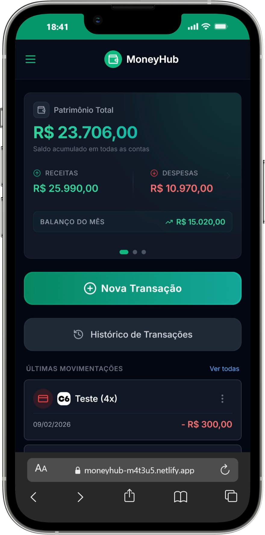 MoneyHub App - iPhone View